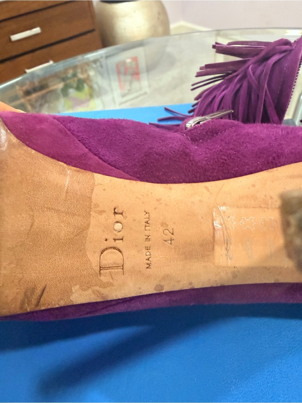 Christian Dior Purple Suede Fringe Booties EU 42 - Picture 6 of 6